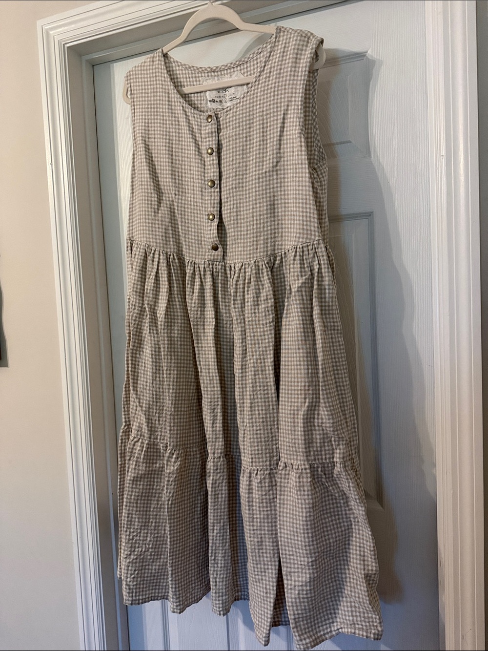 notPERFECTLINEN MAMA natural/Beige check Sleeveless Tiered Dress for women - Picture 4 of 5